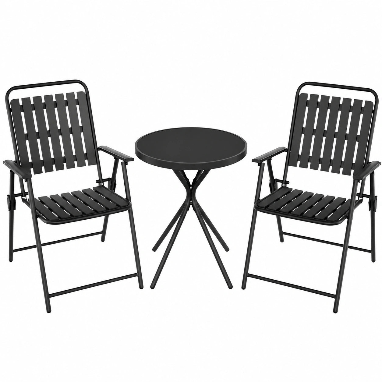 Robustes 3-teiliges WOLTU Balkonm?bel-Set, Klappbare Stühle & Runder Bistrotisch, Wetterfeste Gartenm?bel, Belastbar bis 160 kg, Ideal für Balkon & Garten, Schwarz