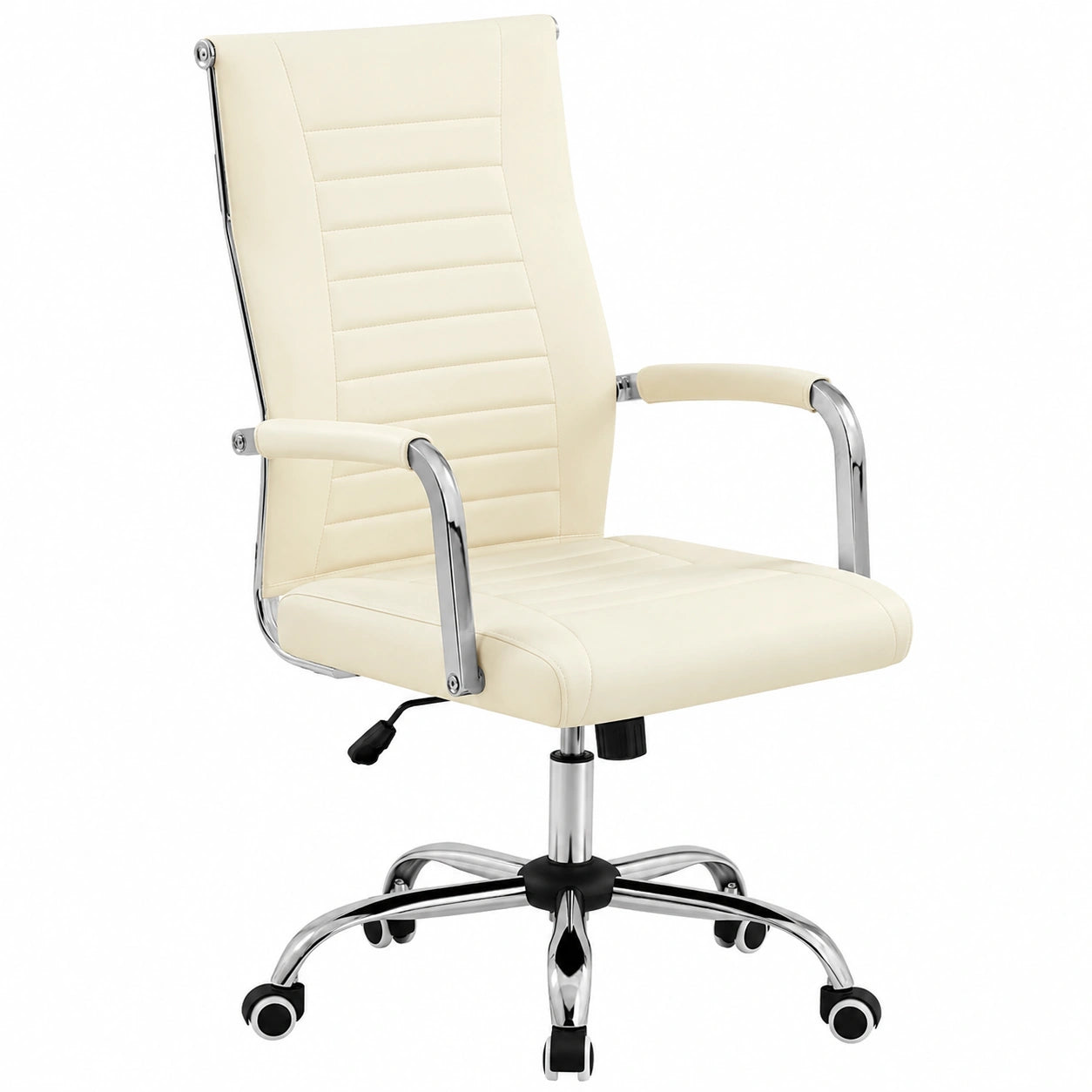 Ergonomischer Bürostuhl mit Armlehnen, Chefsessel mit hoher Rückenlehne und Wippfunktion, Belastbarkeit bis 136 kg, Beige