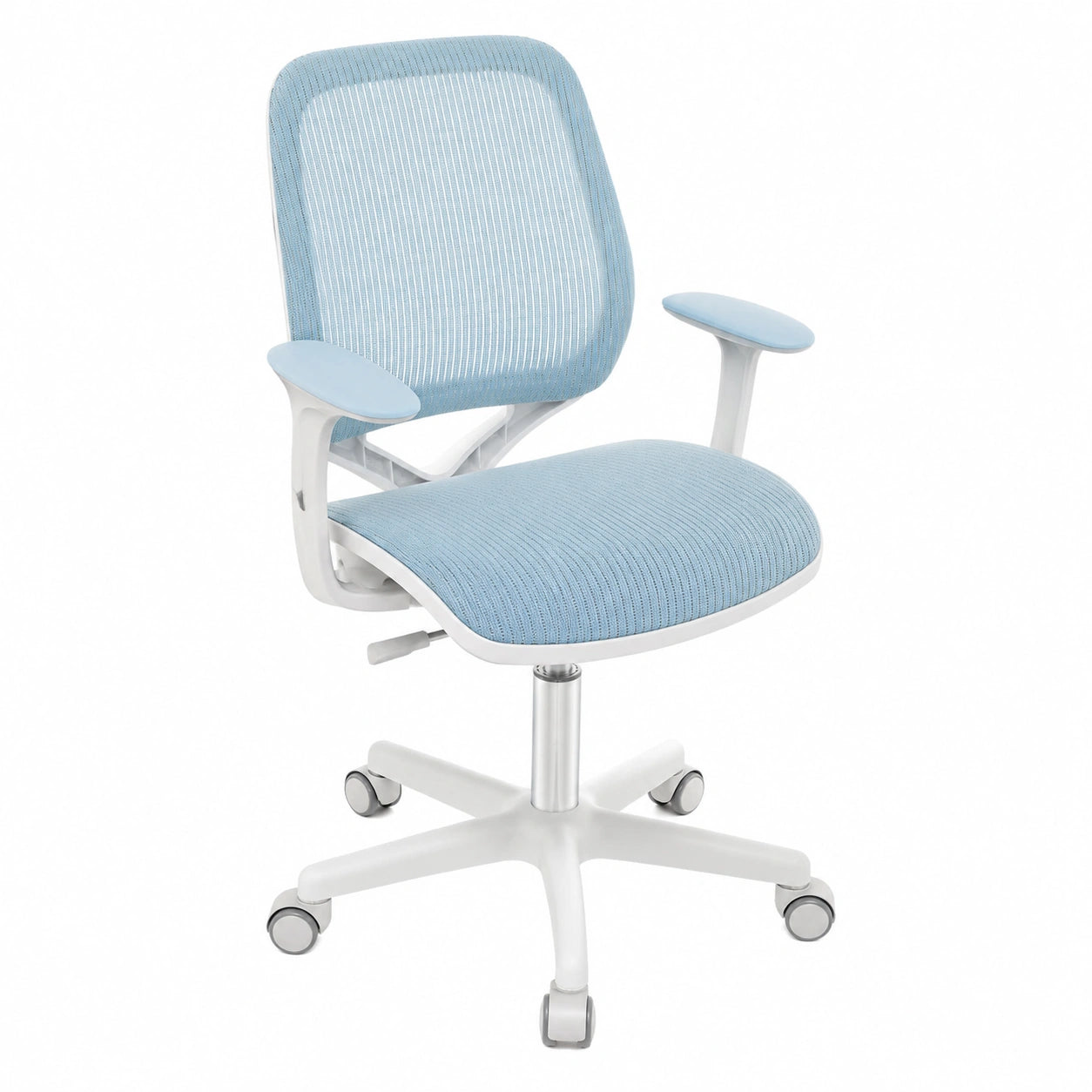 Ergonomischer Kinderschreibtischstuhl, h?henverstellbar 43-55 cm, 360° Drehfunktion, mit Rückenlehne & Armlehnen, arretierbare Rollen, für Kinder ab 6 Jahren (Blau)