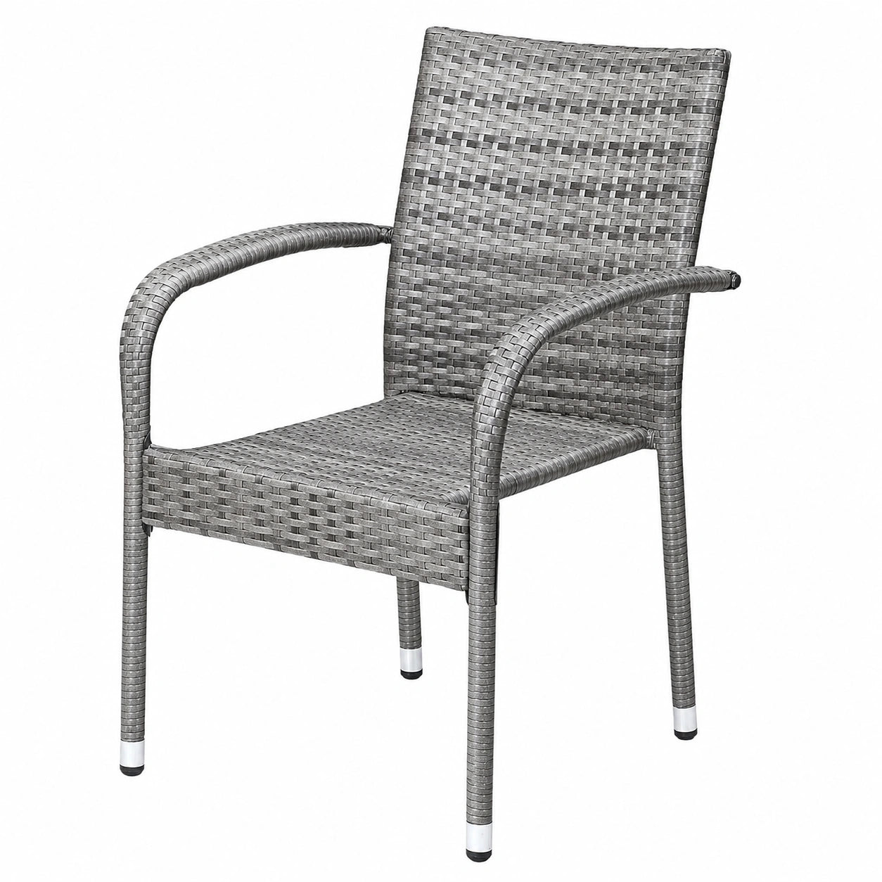 Casaria? 4er Set Gartenstühle aus Polyrattan, wetterfest und stapelbar, mit Armlehnen, für Terrasse und Balkon, bis 160 kg, Farbe Grau
