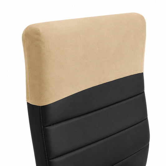 Elastischer Samt-Kopfstützenbezug für Bürostühle, Hohe Rückenlehne, 1 Stück, Beige