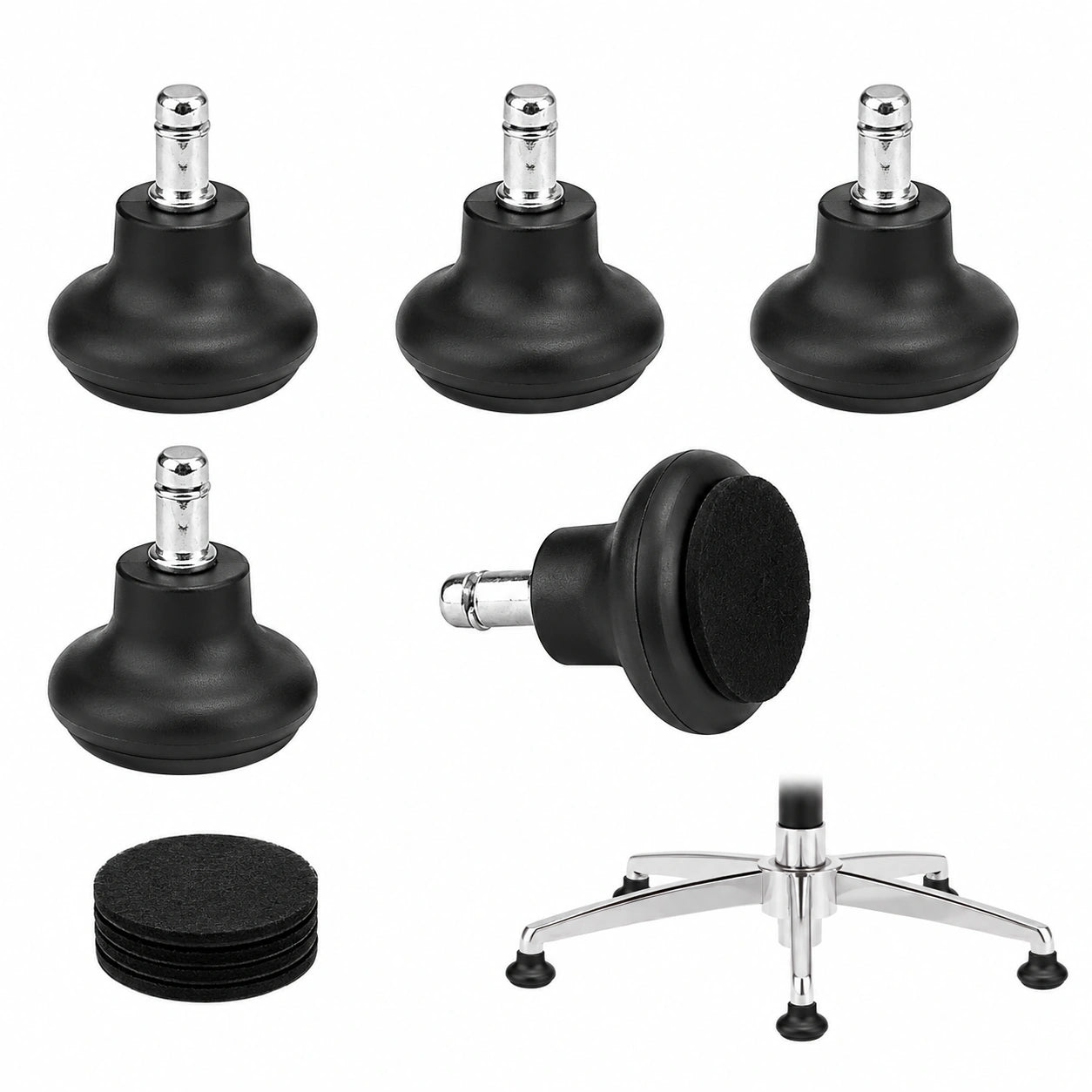 2 Zoll Bodengleiter mit Filz für Bürostühle, Kunststoff, 5er Set