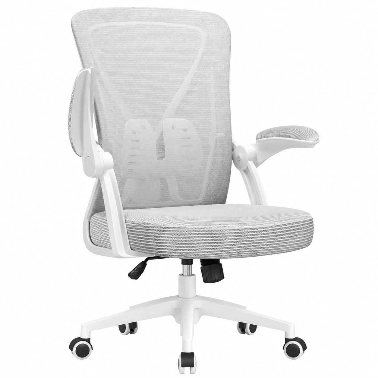 Ergonomischer Hinonde Bürostuhl mit Lordosenstütze, Verstellbare Höhe und Atmungsaktive Rückenlehne, Grauer Drehstuhl