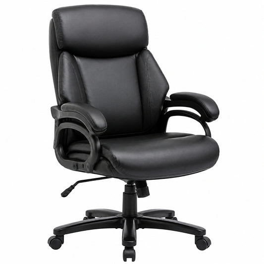 Ergonomischer XXL Chefsessel aus Leder, 181 kg Kapazit?t, für Homeoffice, Schwarz