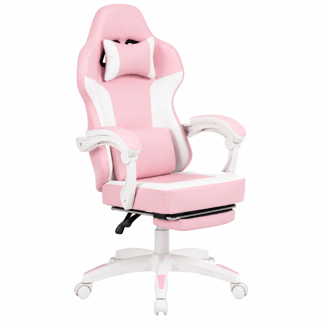 Ergonomischer Gaming-Stuhl mit Leisen Rollen und Verstellbarer Rückenlehne, Robuster Bürostuhl aus PVC-Leder bis 150 kg, Rosa