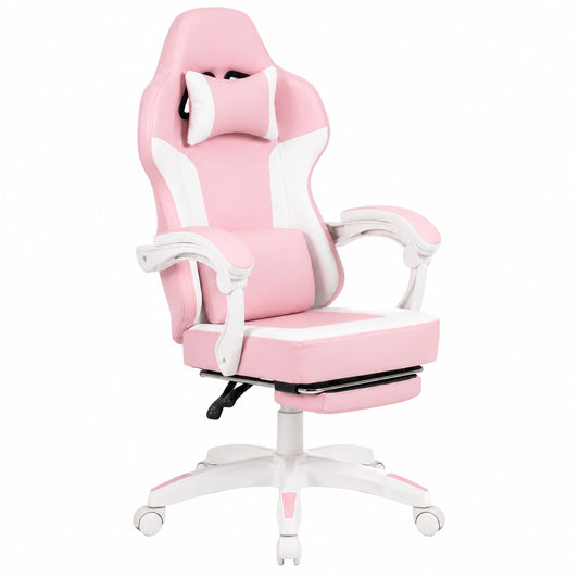 Ergonomischer Gaming-Stuhl mit Leisen Rollen und Verstellbarer Rückenlehne, Robuster Bürostuhl aus PVC-Leder bis 150 kg, Rosa