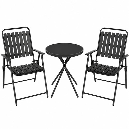 Robustes 3-teiliges WOLTU Balkonm?bel-Set, Klappbare Stühle & Runder Bistrotisch, Wetterfeste Gartenm?bel, Belastbar bis 160 kg, Ideal für Balkon & Garten, Schwarz