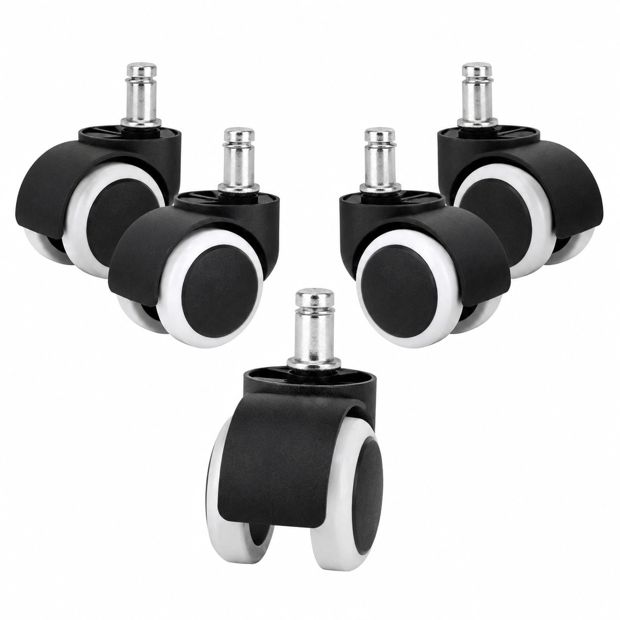5er Set Gummi-Bürostuhlrollen 50mm - Hart- und Weichboden geeignet - 360° drehbar - Ersatzrollen