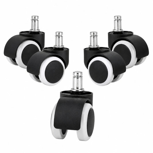 5er Set Gummi-Bürostuhlrollen 50mm - Hart- und Weichboden geeignet - 360° drehbar - Ersatzrollen