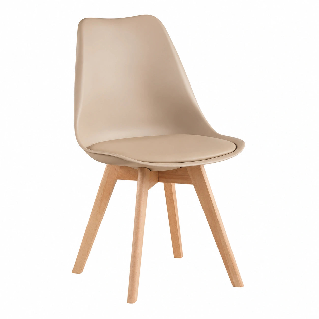 Skandinavischer Esszimmerstuhl 8er-Set, Gepolstert, Retro-Design, Buchenholzbeine, Helles Khaki, SGS Geprüft