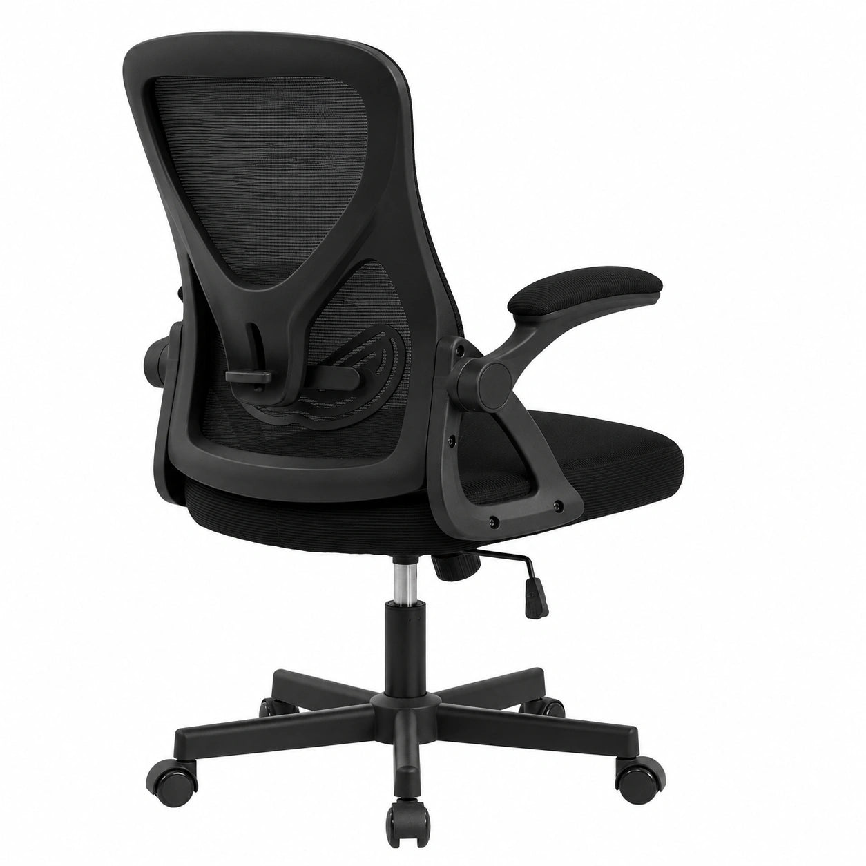 Ergonomischer Bürostuhl, Verstellbare Rückenlehne, Klappbare Armlehnen, Lendenstütze, 2 Farboptionen für Büro und Zuhause (Tiefschwarz)