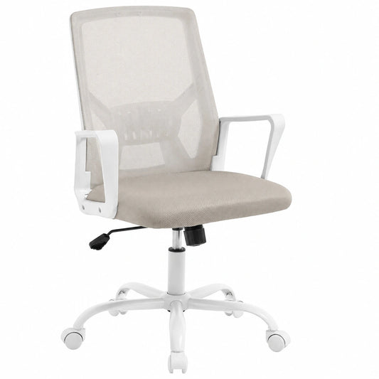 Ergonomischer Schreibtischstuhl mit klappbarer Rückenlehne, h?henverstellbarer Drehstuhl, Netzdesign, Wippmechanismus, Hellgrau