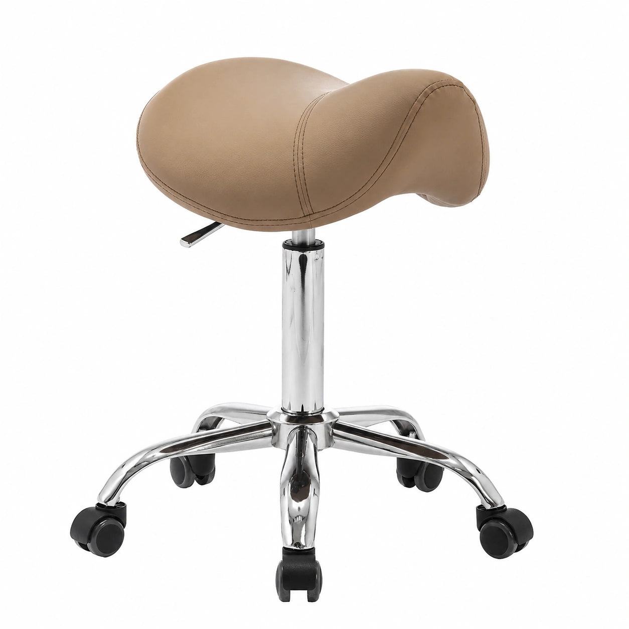 Ergonomischer Sattelhocker MULY mit Rollen, Sitzh?he bis 74 cm, braunes Kunstleder