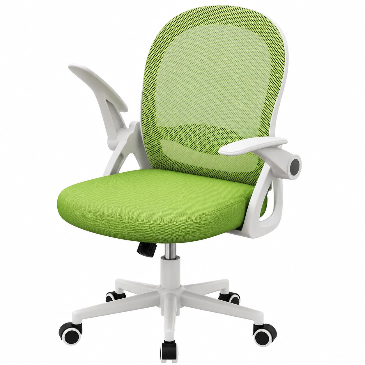 Ergonomischer Bürostuhl aus Rattan in Grün, Höhenverstellbar mit Klappbaren Armlehnen, Atmungsaktiv und Drehbar für Büro oder Zuhause