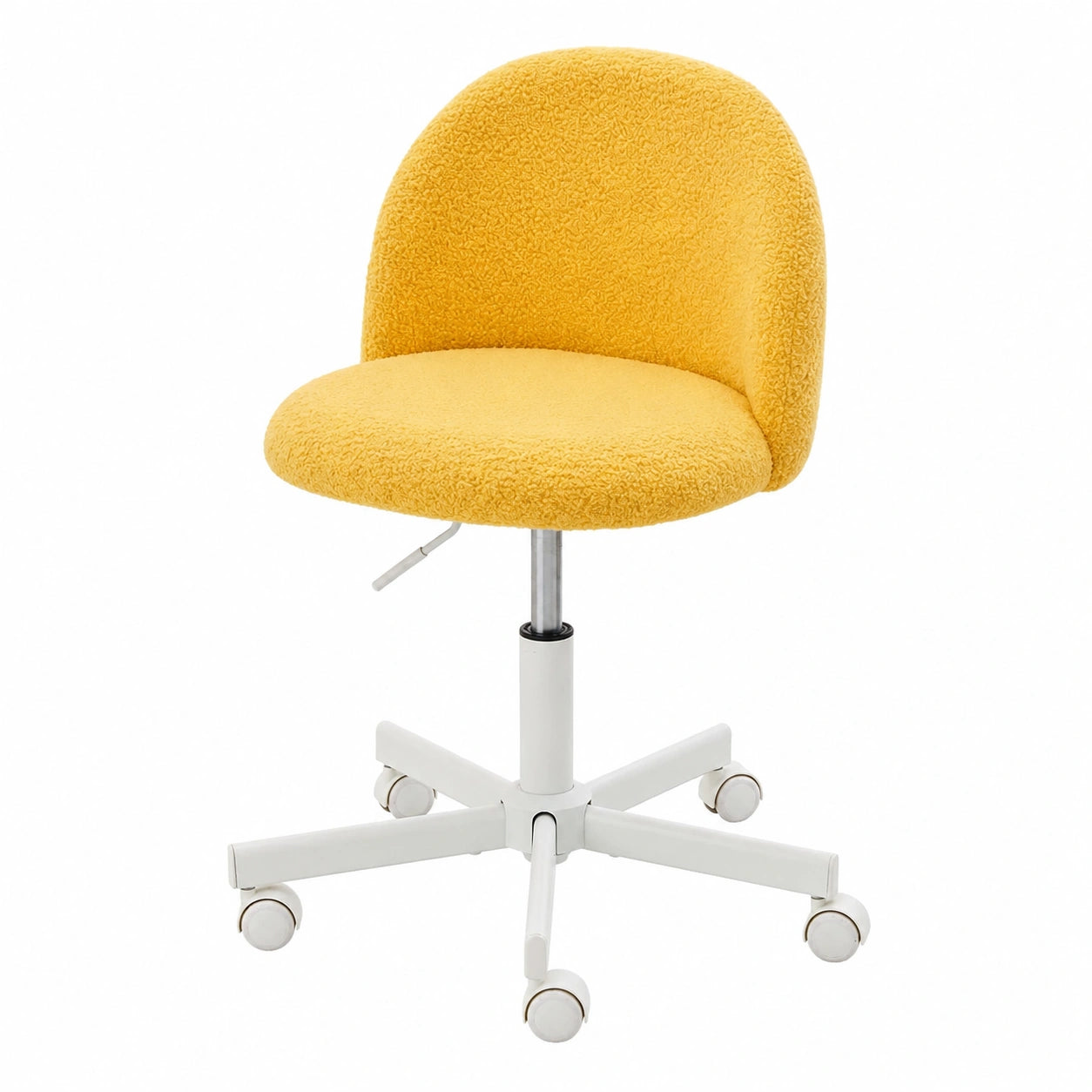 Ergonomischer Höhenverstellbarer Bürostuhl mit Rollen aus Teddystoff - Gelb