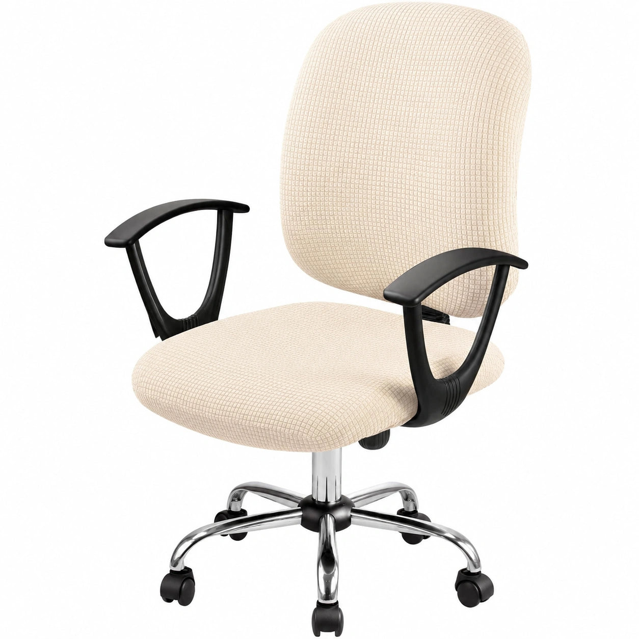 Elastischer Jacquard-Bezug für Drehstuhl, waschbar, cremefarben, 2-teilig