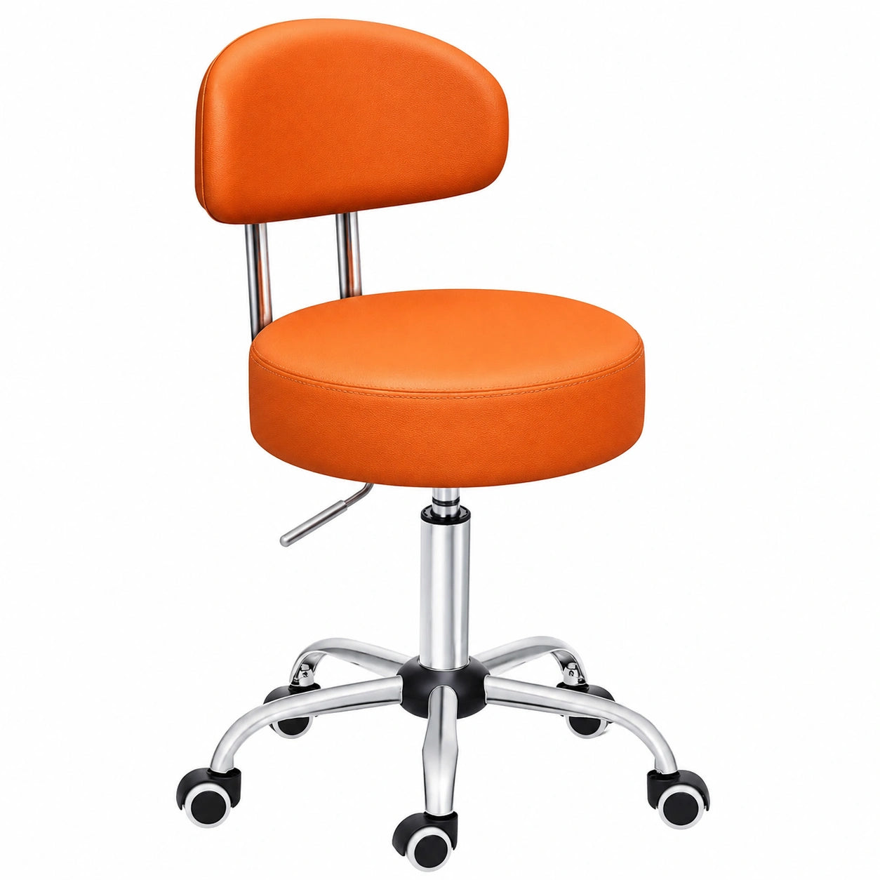 Ergonomischer TRESKO? Rollhocker mit Rückenlehne in Orange, h?henverstellbar 46-58 cm, mobiler Drehhocker für Büro und Kosmetik