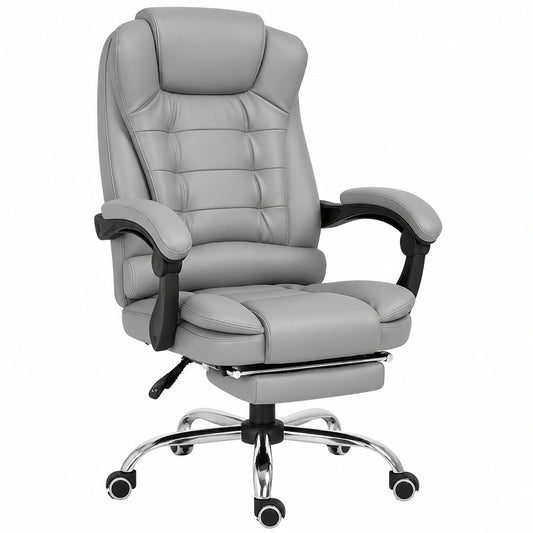 Ergonomischer Bürostuhl mit Fußstütze, Schreibtischstuhl, Höhenverstellbar, Grau
