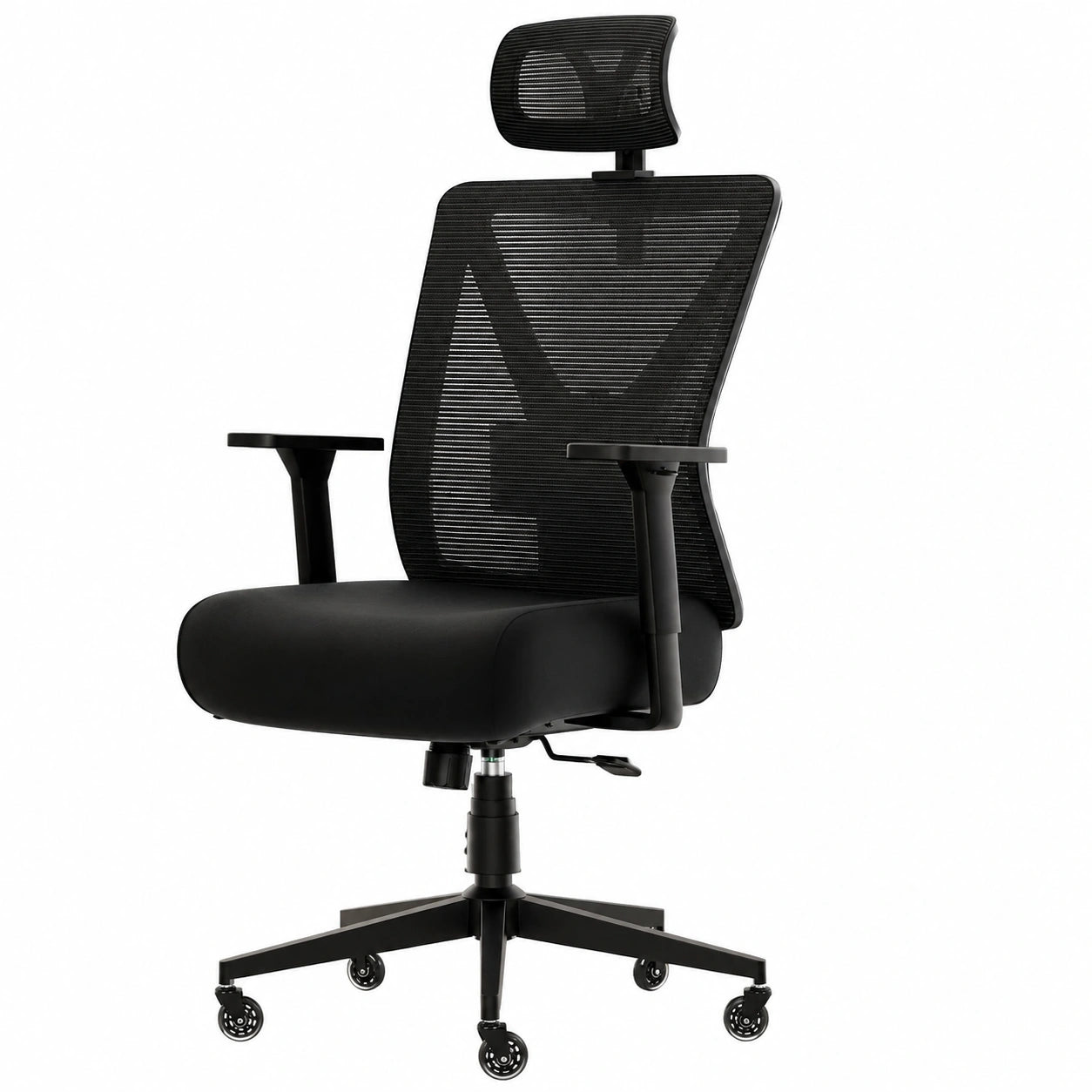 Ergonomischer Bürostuhl, 270 kg Belastbarkeit, Verstellbare Lendenstütze, Höhenverstellbare Rückenlehne, 3D-Armlehnen, Metallfu?, Schwarz