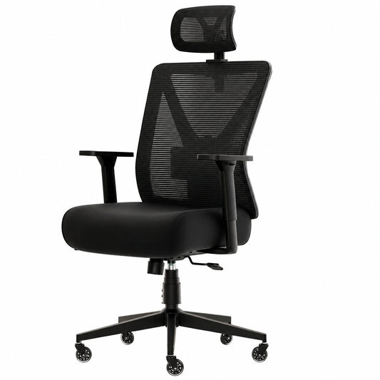 Ergonomischer Bürostuhl, 270 kg Belastbarkeit, Verstellbare Lendenstütze, Höhenverstellbare Rückenlehne, 3D-Armlehnen, Metallfu?, Schwarz