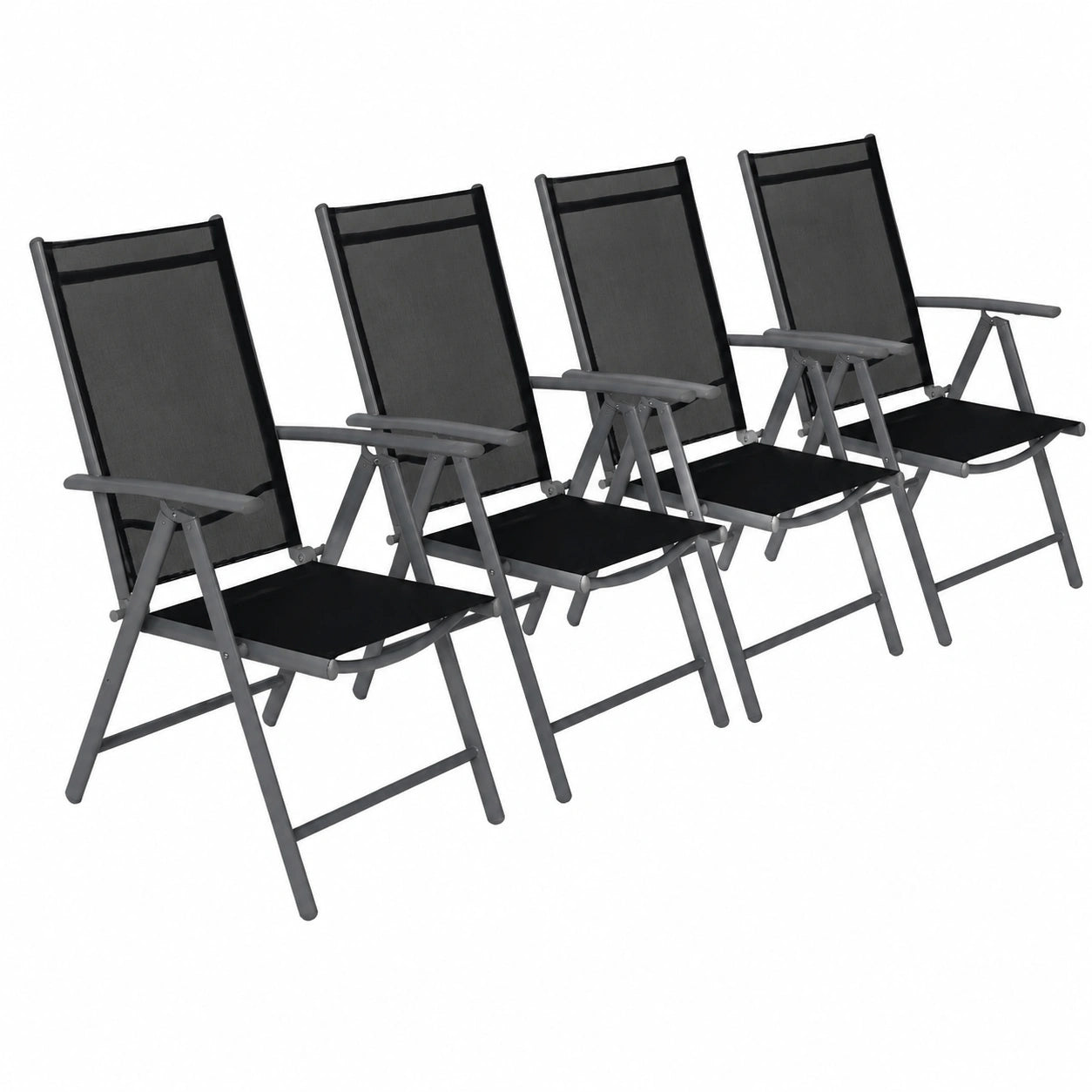CCLIFE 4er Set Alu Gartenstühle, Hochlehner Klappbar, 7-fach Verstellbar bis 150kg, Dunkelgrau, Modell: Breeze