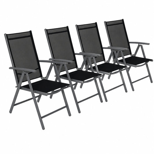 CCLIFE 4er Set Alu Gartenstühle, Hochlehner Klappbar, 7-fach Verstellbar bis 150kg, Dunkelgrau, Modell: Breeze