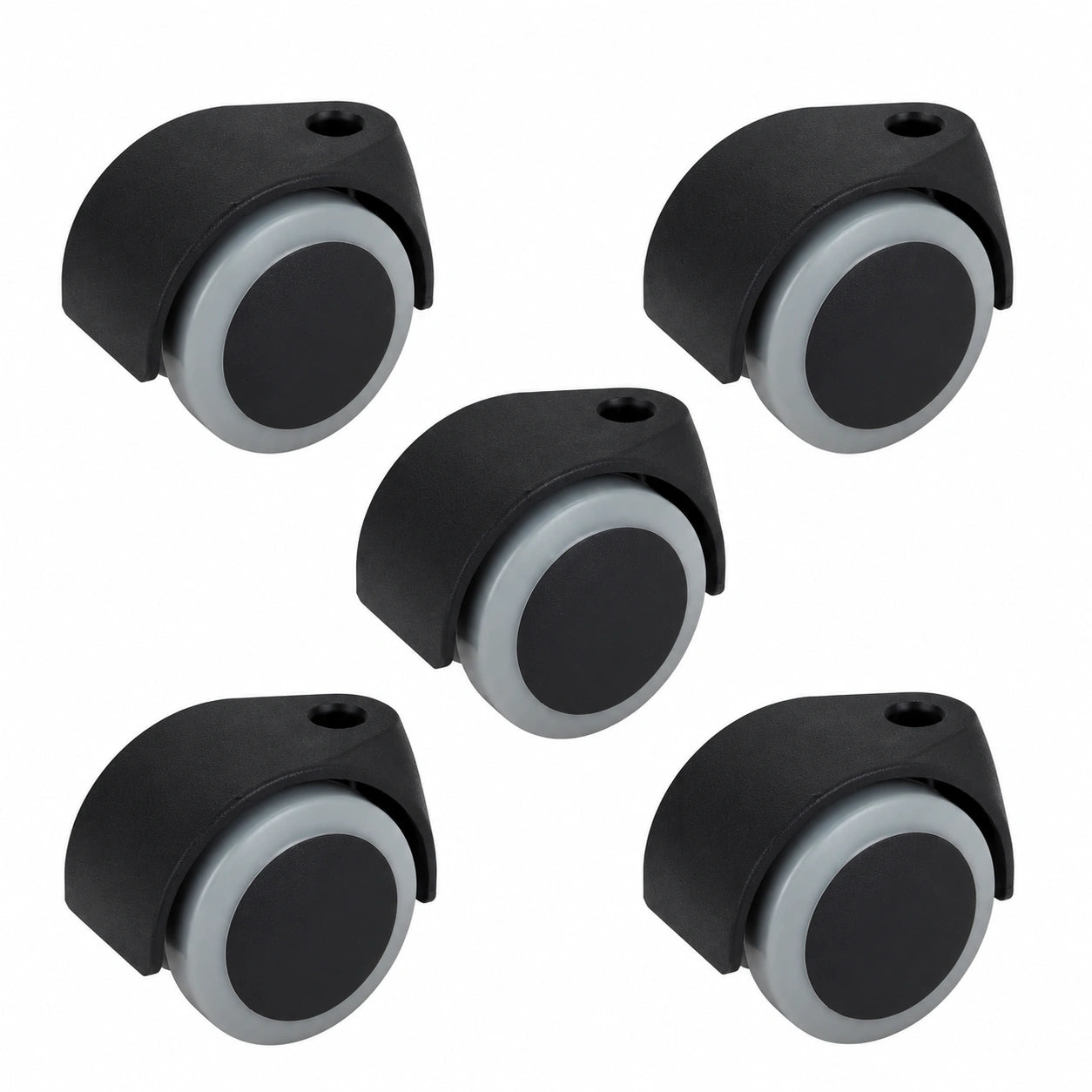 Drehstuhlrollen Set, 5 Stück, 50mm x 54mm für Büro, 120kg Tragkraft, 10mm Stift, Kunststoff