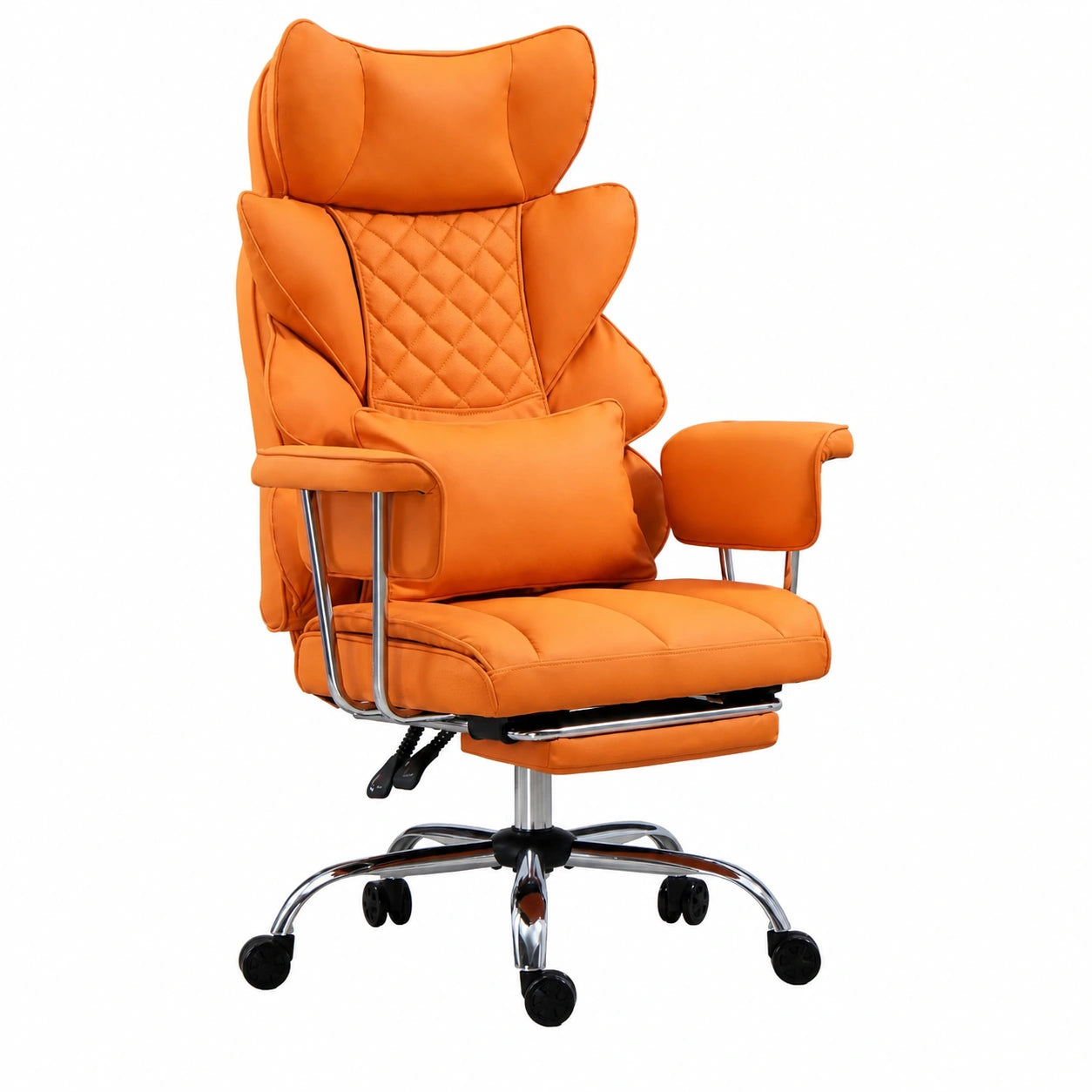 Ergonomischer Bürostuhl mit Fußstütze - Gaming und Chefsessel, 360° Drehbar, Verstellbare Rückenlehne 90-135°, Weiche Armlehnen, Komfortabel in Orange