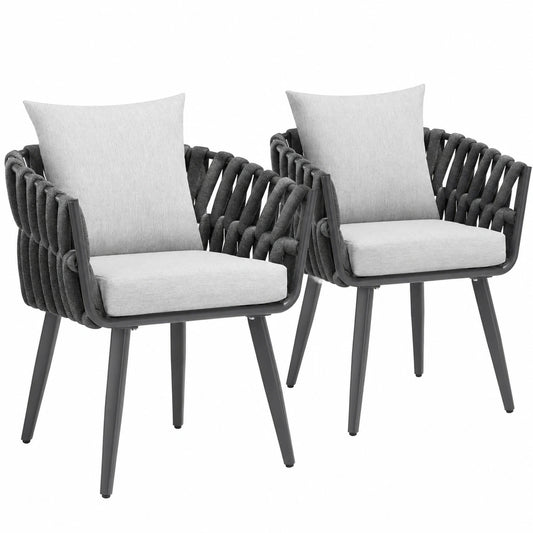 Tectake? Garten-Balkonm?bel Set mit Metall-Gartenstühlen und Kissen, Outdoor-Rope Design für Terrasse und Balkon